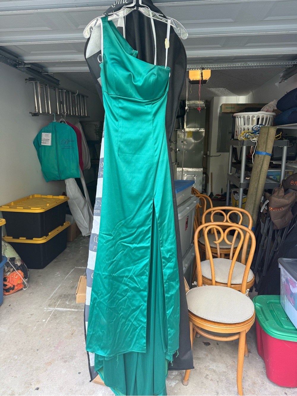 Sherri Hill Teal One-Shoulder Satin Evening Gown